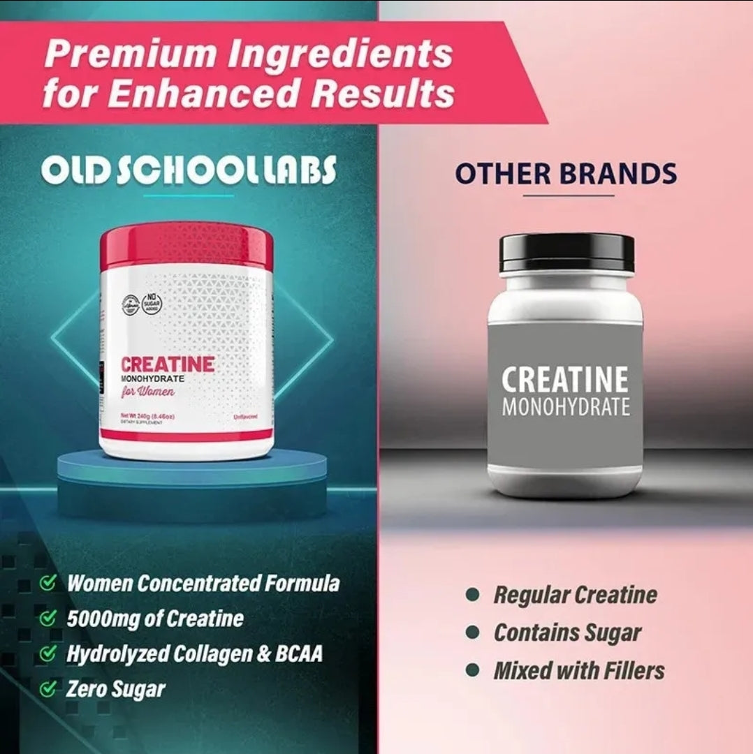 Old School Labs Creatina Monohidratada para Mujer con Colágeno y BCAA
